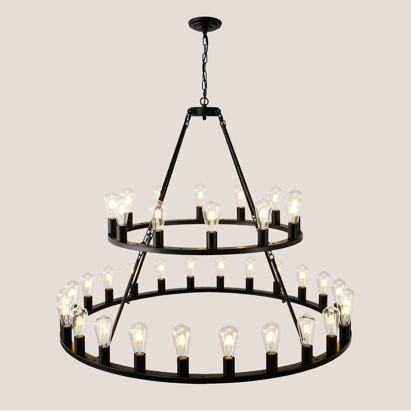 52 Inch Black Wagon Wheel Chandelier, 36-Lights by HouseOfZazla
