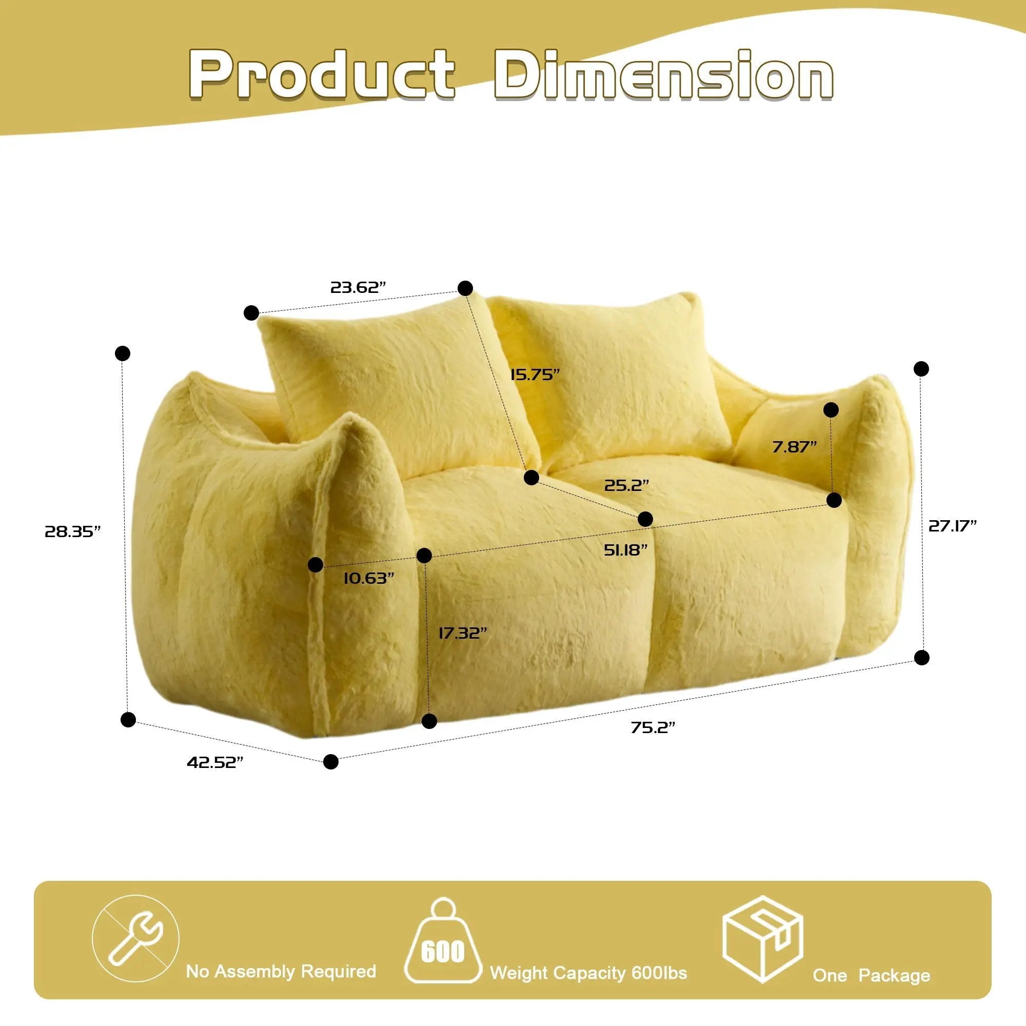 Giant Bean Bag Couch, Ultra Soft Fluffy Loveseat For Living Room by Unique Piece Furniture