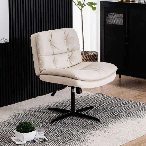 Large Size Armless Home Office Desk Chair Vanity Chair No Wheels - Beige by HouseOfZazla