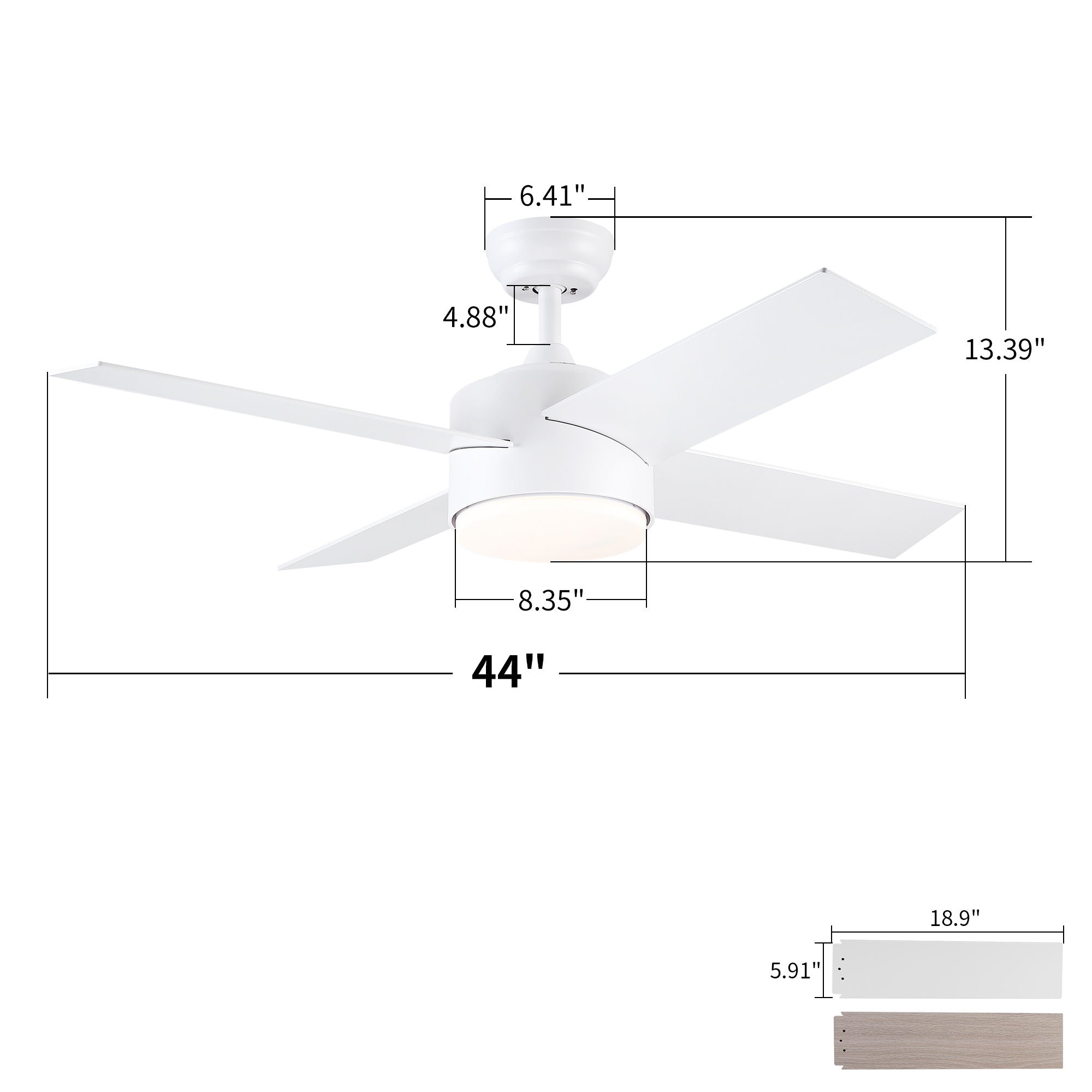 Ceiling Fan With Remote Control, Reversible DC Motor, 6 Speeds, 3 Dimmable LED, Quiet Timer For Indoor - White by HouseOfZazla