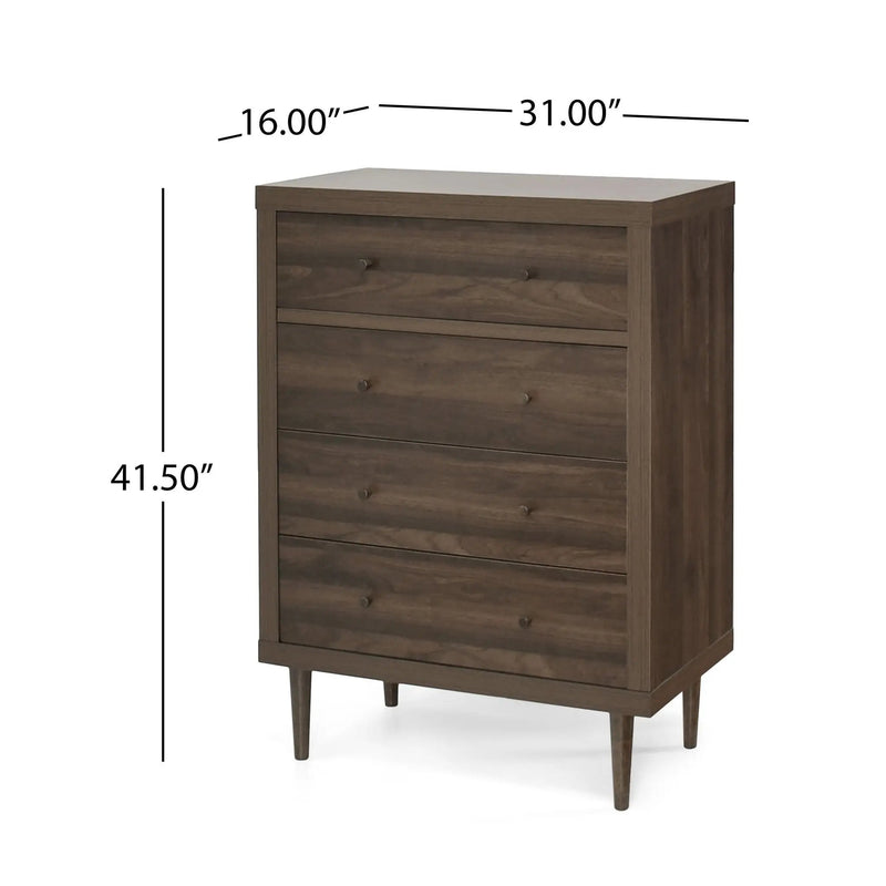 Farhart Mid Century Modern 4 Drawer Dresser - Walnut by HouseOfZazla