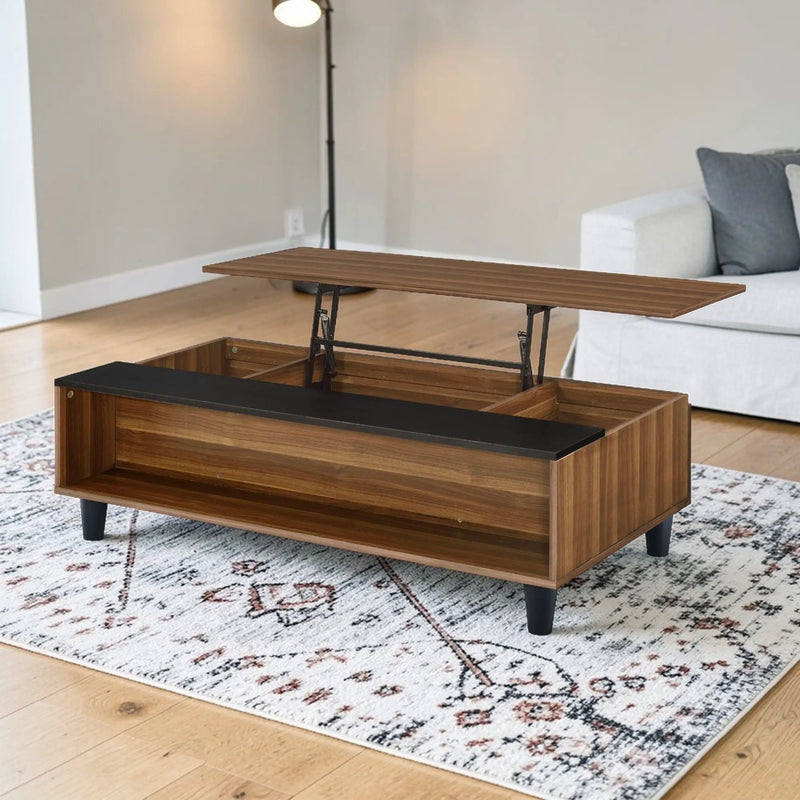 Avala - Coffee Table With Lift Top - Walnut / Black by HouseOfZazla