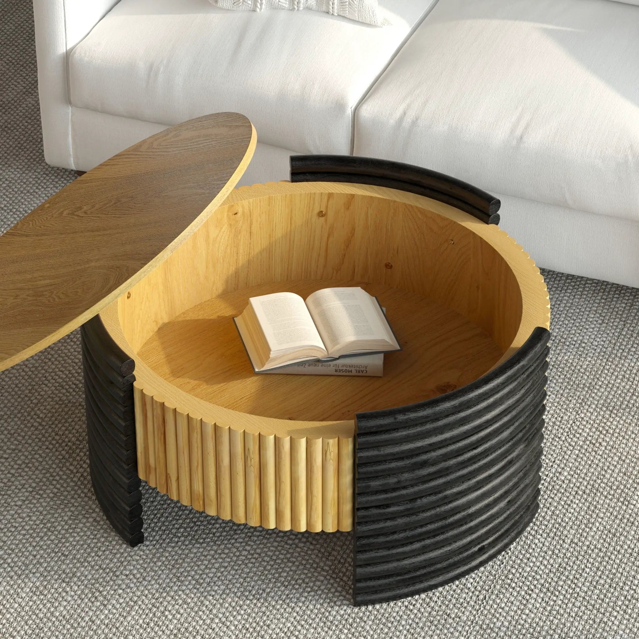 Modern Colorblocked Striped Coffee Table With Flip Top Storage by Unique Piece Furniture