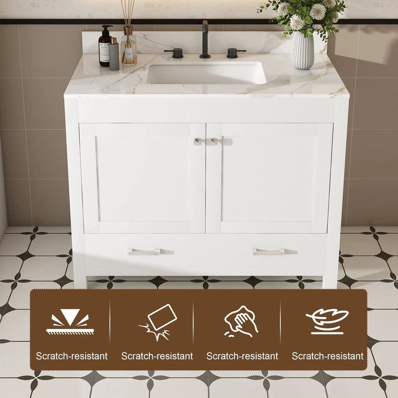 43" Bathroom Vanity, Multi Functional Cabinet With Doors And Drawer - White