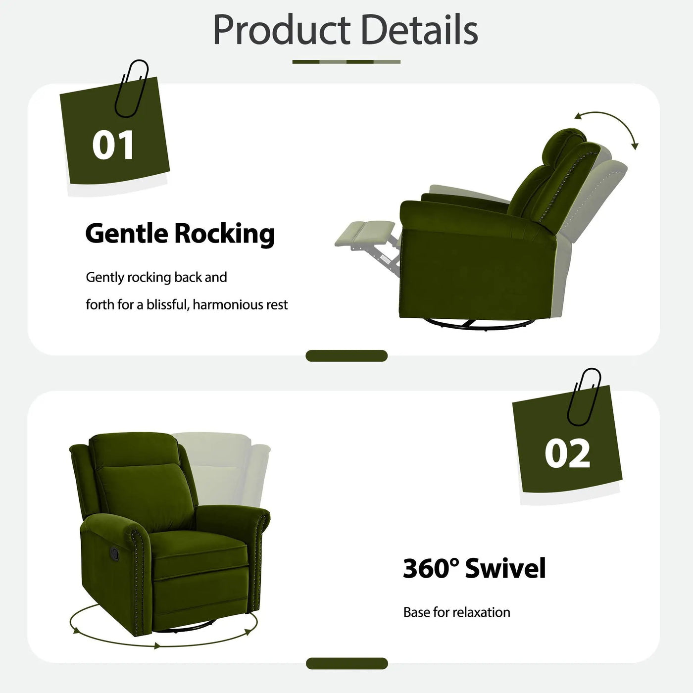 360 Degrees Swivel Recliner Manual Rocking Recliner Home With Adjustable Backrest by Unique Piece Furniture