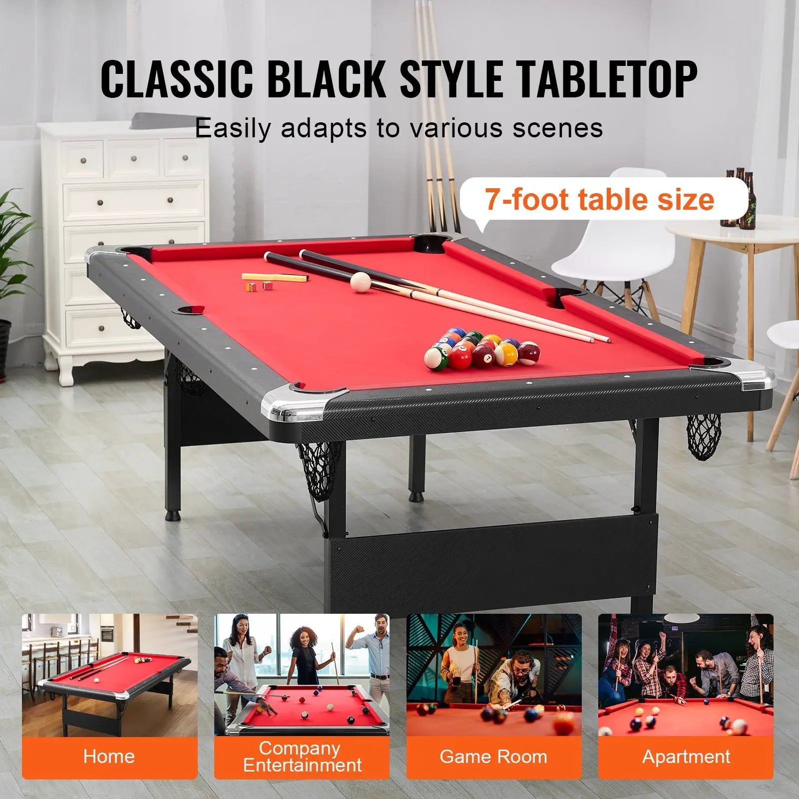 7 ft Foldable Portable Billiards Table with Complete Accessories by HouseOfZazla