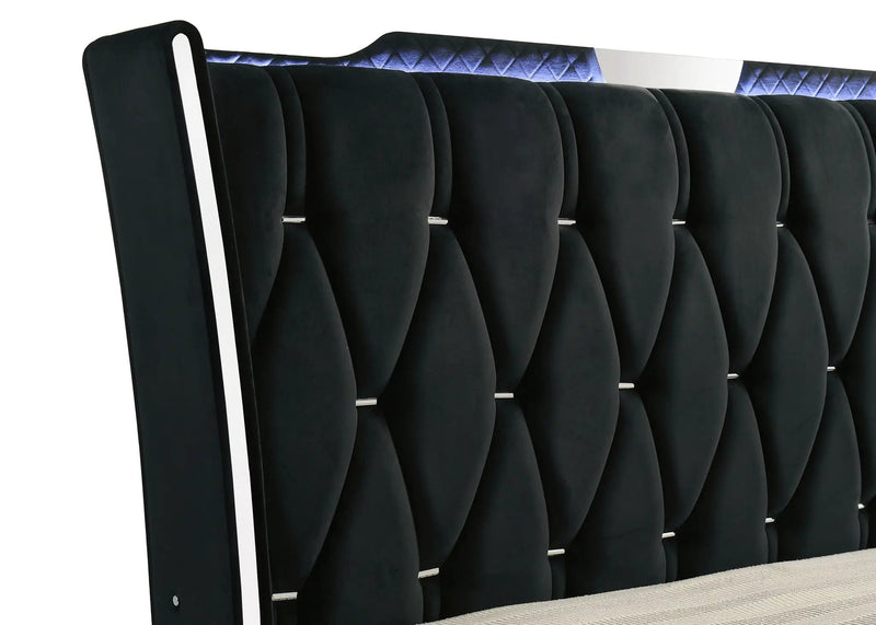 Lorient Eastern King LED Upholstered Bed Black by Unique Piece Furniture