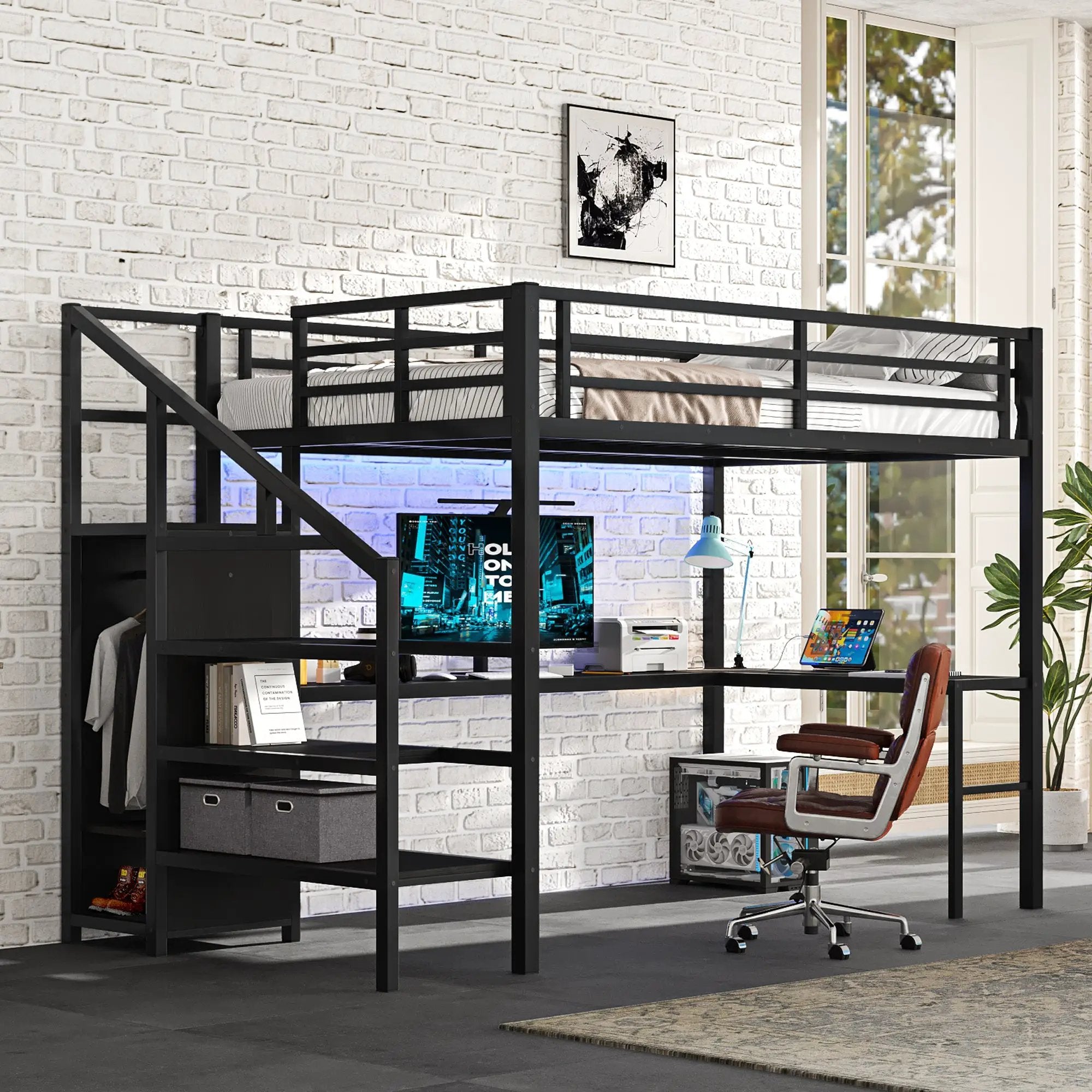 Full Size Loft Bed with L-Shaped Desk and USB by HouseOfZazla
