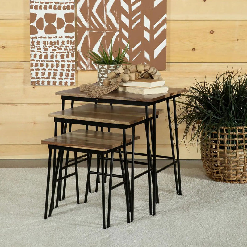 3 Piece Nesting Table With Hairpin Legs - Brown by HouseOfZazla