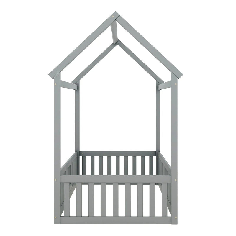 Wood House Bed With Fence And Door by HouseOfZazla