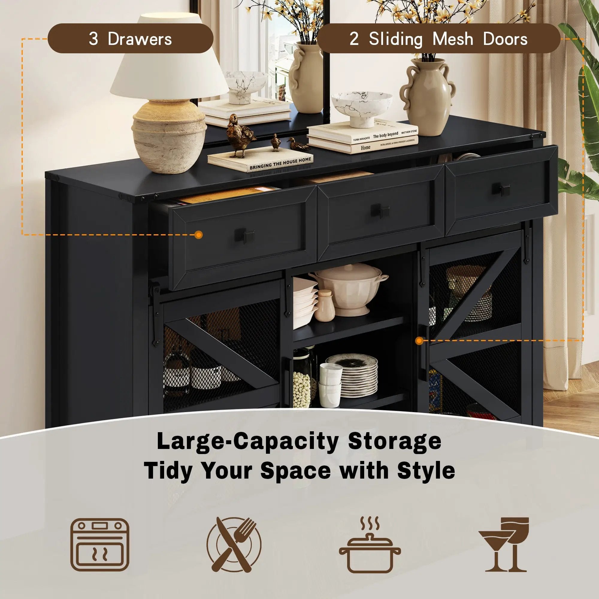 U_Style 55" Sliding Barn Door Sideboard Buffet Cabinet by HouseOfZazla
