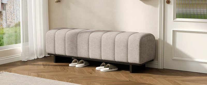 Indoor Dining Bench in Oatmeal Chenille Fabric with Rubber Wood Legs by HouseOfZazla