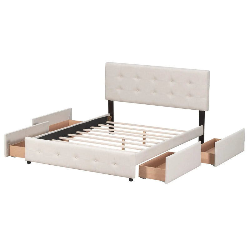 Upholstered Platform Bed With Classic Headboard And Drawers, No Box Spring Needed by HouseOfZazla