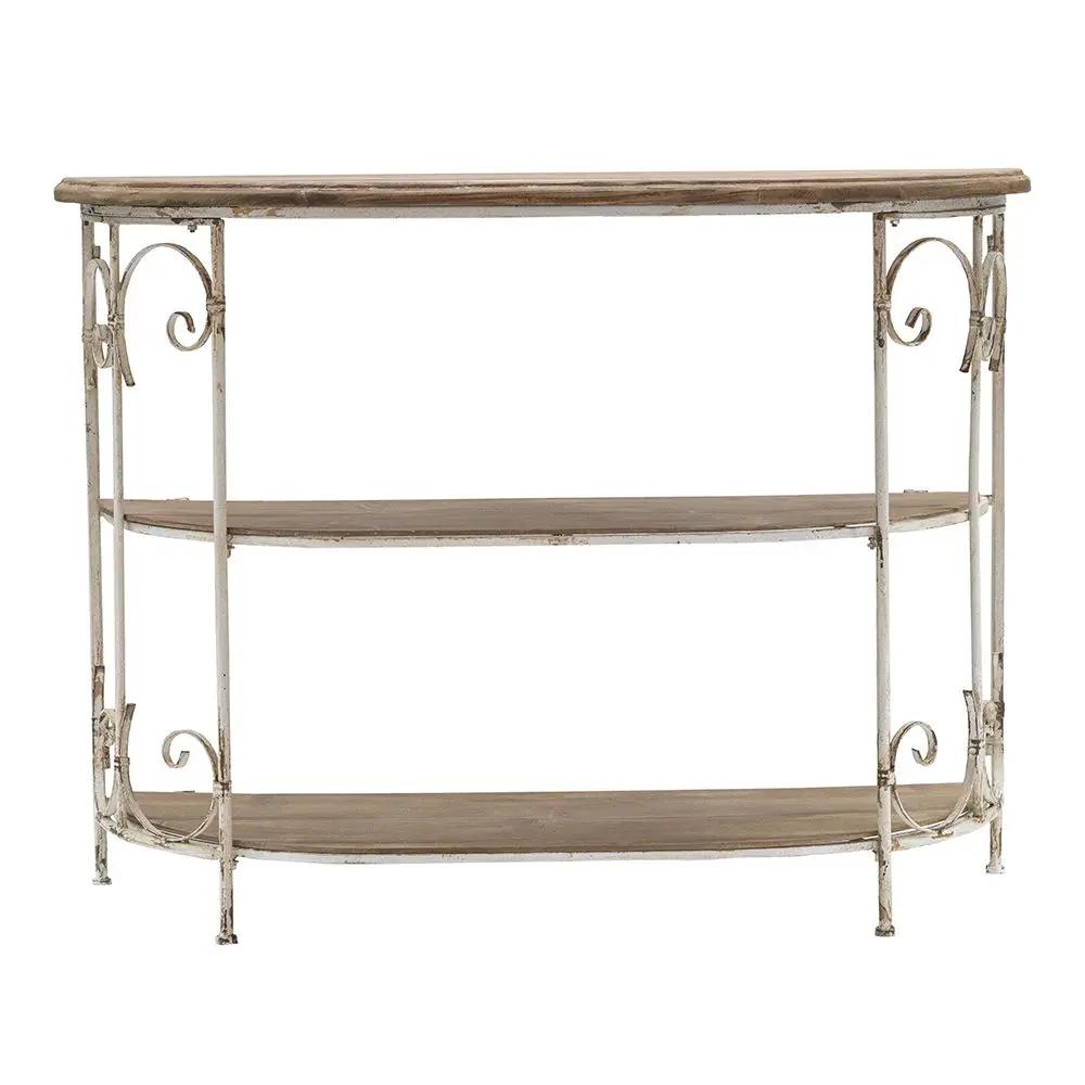 3 Tiered Wooden Shelving Unit With Ornate Iron Frame - Multicolor by Unique Piece Furniture
