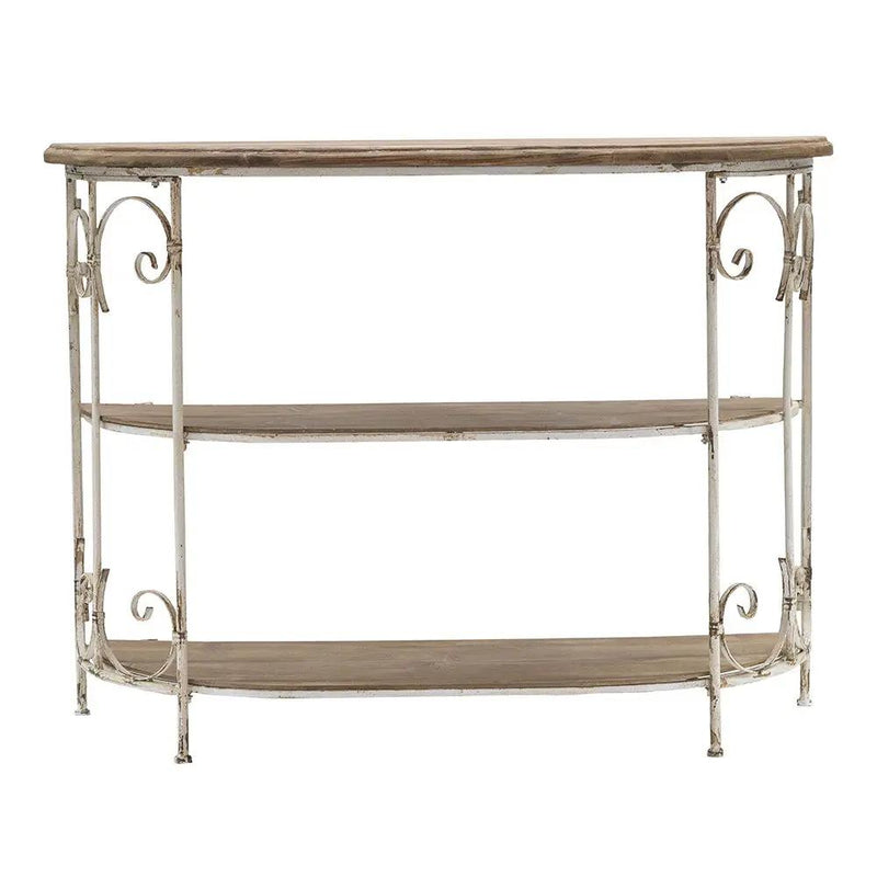 3 Tiered Wooden Shelving Unit With Ornate Iron Frame - Multicolor by Unique Piece Furniture