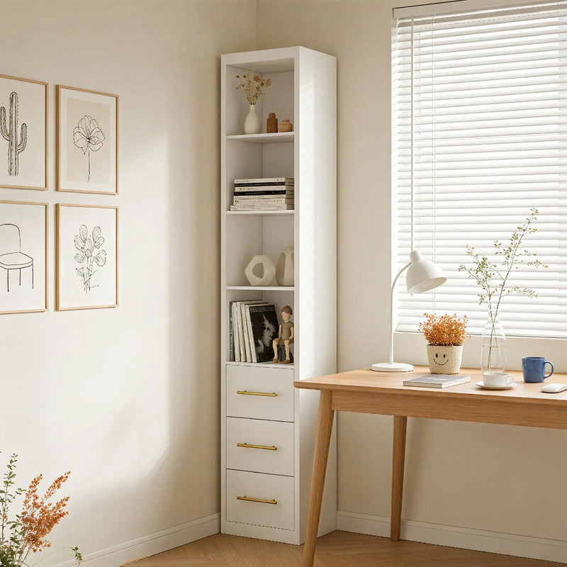 Tall Storage Cabinet With 3 Drawers For Bedroom - White