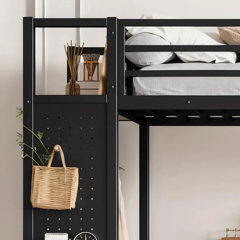 Twin XL Over Twin XL Metal Bunk Bed with Storage Shelves by HouseOfZazla