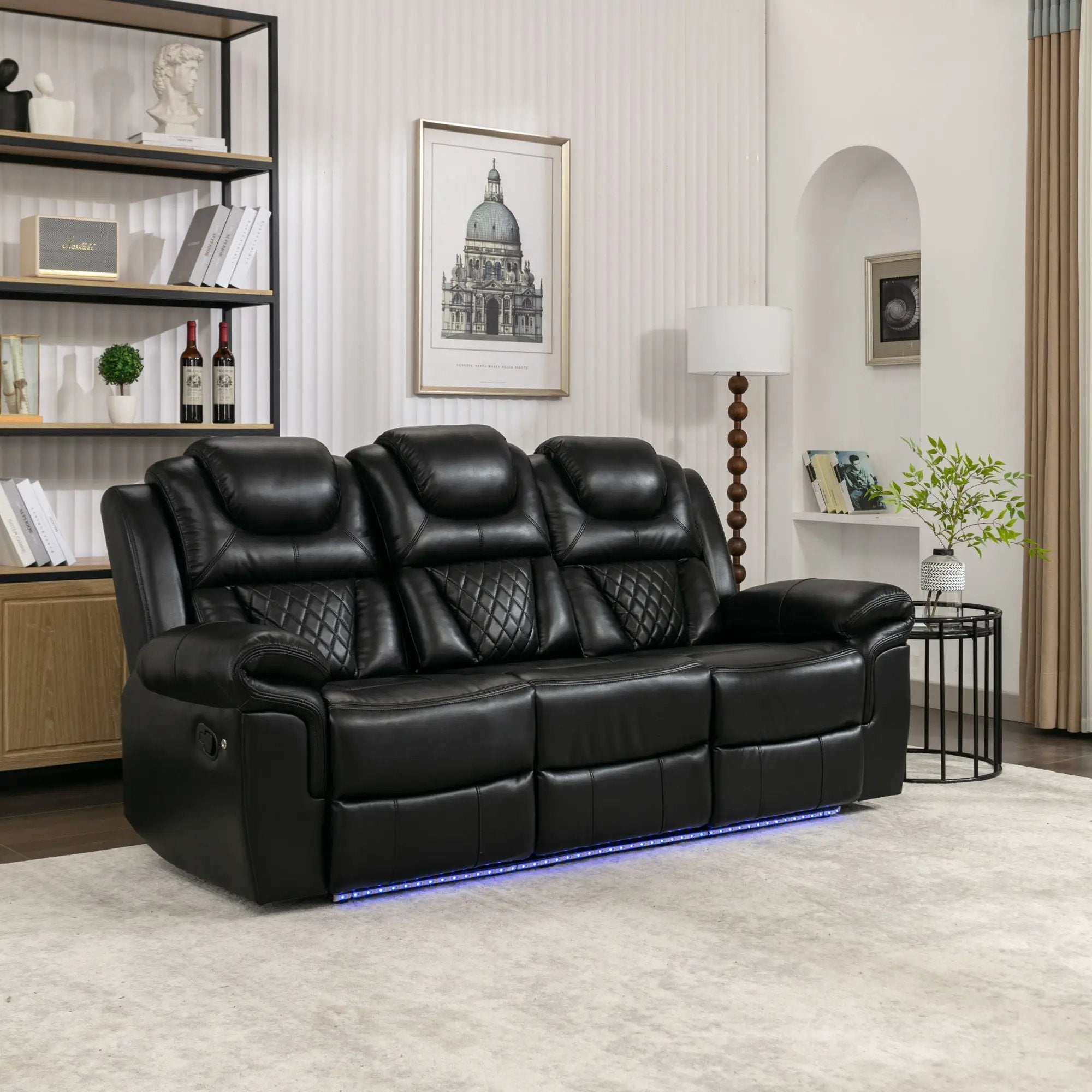 Home Theater Seating Manual Recliner Chair With Center Console And Led Light Strip For Living Room by HouseOfZazla