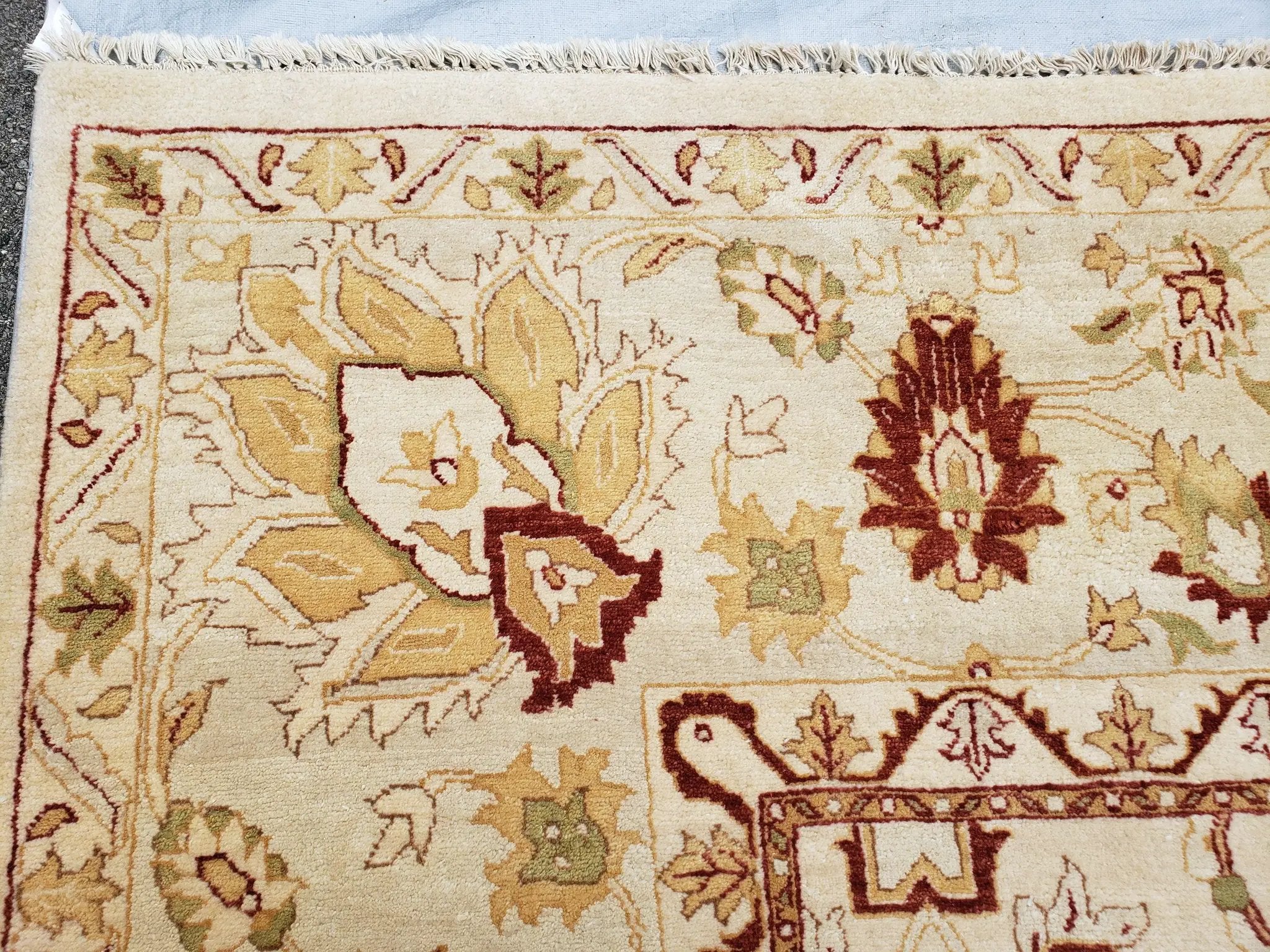 Vintage Oushak Area Rug, Hand-Knotted, Wool, Cream Beige Maroon, 10x15 Rug, 10x14 Rug, Large Oriental Carpet by Jewel Rugs