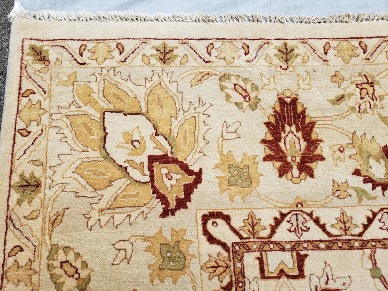 Vintage Oushak Area Rug, Hand-Knotted, Wool, Cream Beige Maroon, 10x15 Rug, 10x14 Rug, Large Oriental Carpet by Jewel Rugs