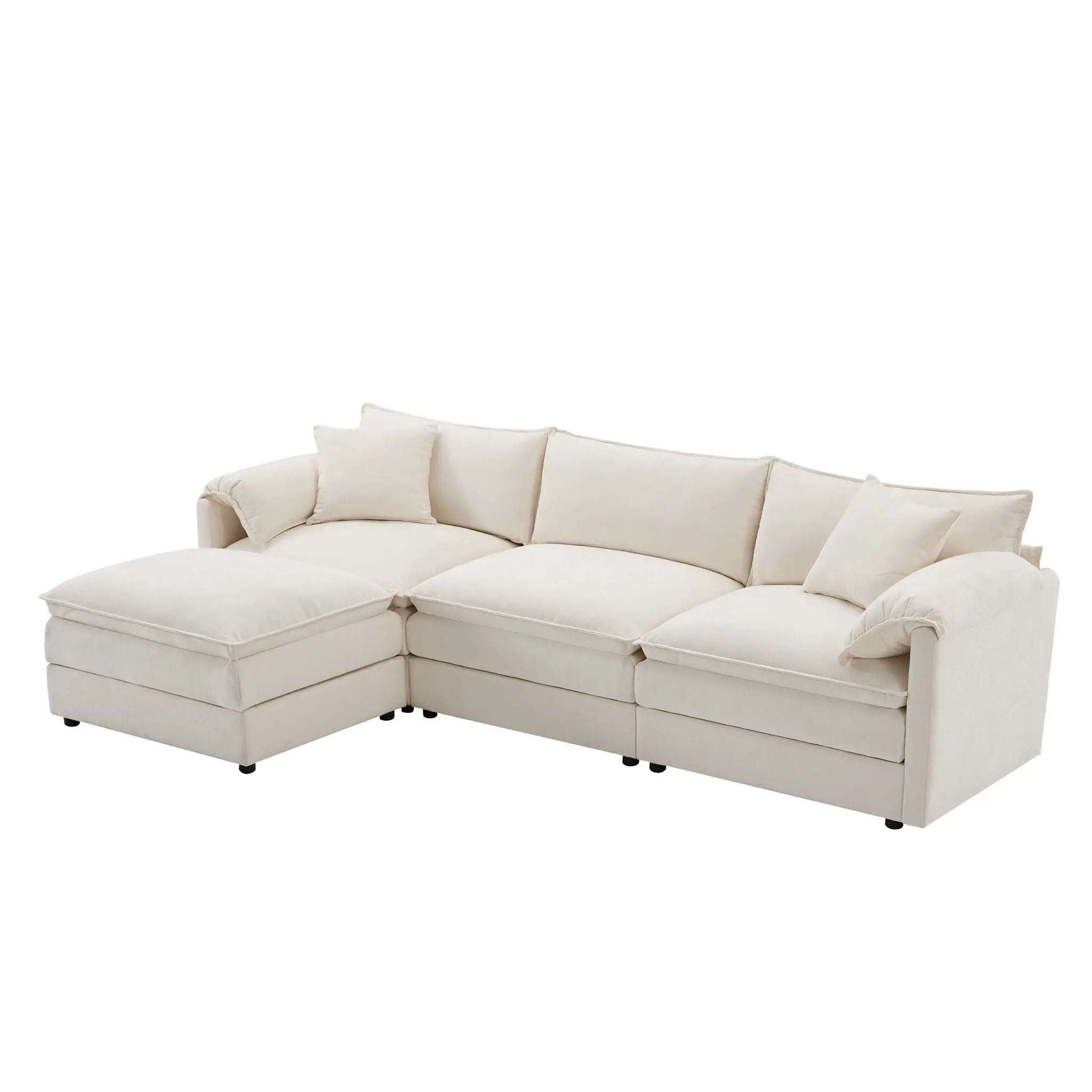 Modular Sectional With Deep And Wide Seat, Cloud Couch Set With Double Cushions Sofa With Movable Ottoman by HouseOfZazla