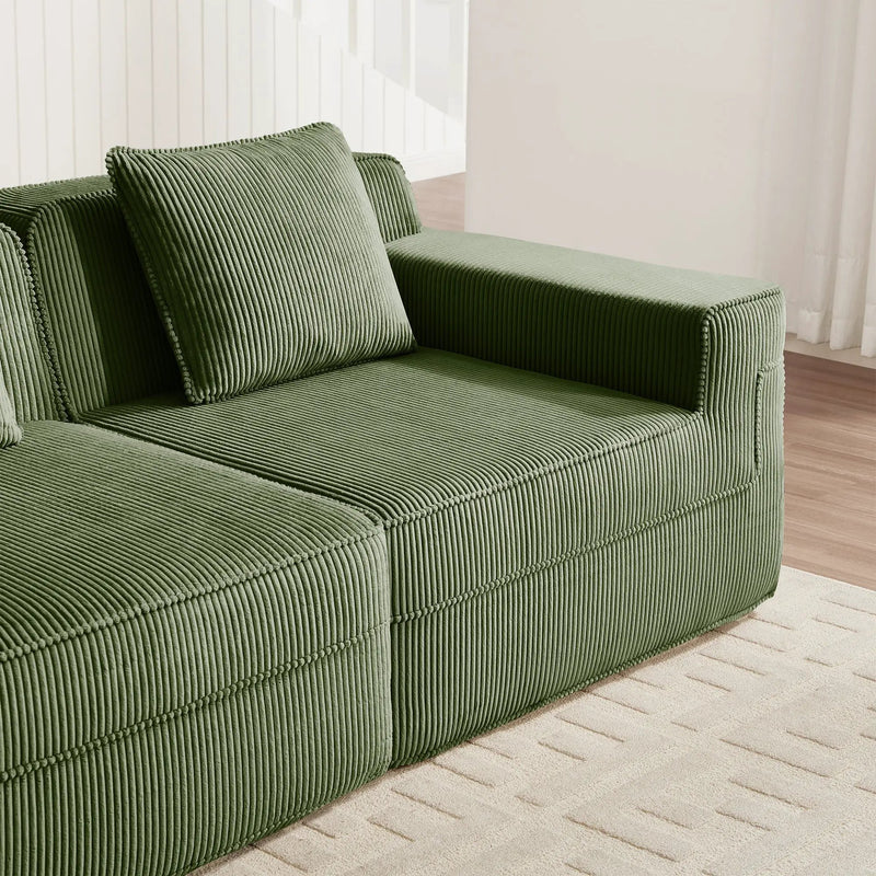 Armless Sofa with Pillow - Green Corduroy by HouseOfZazla