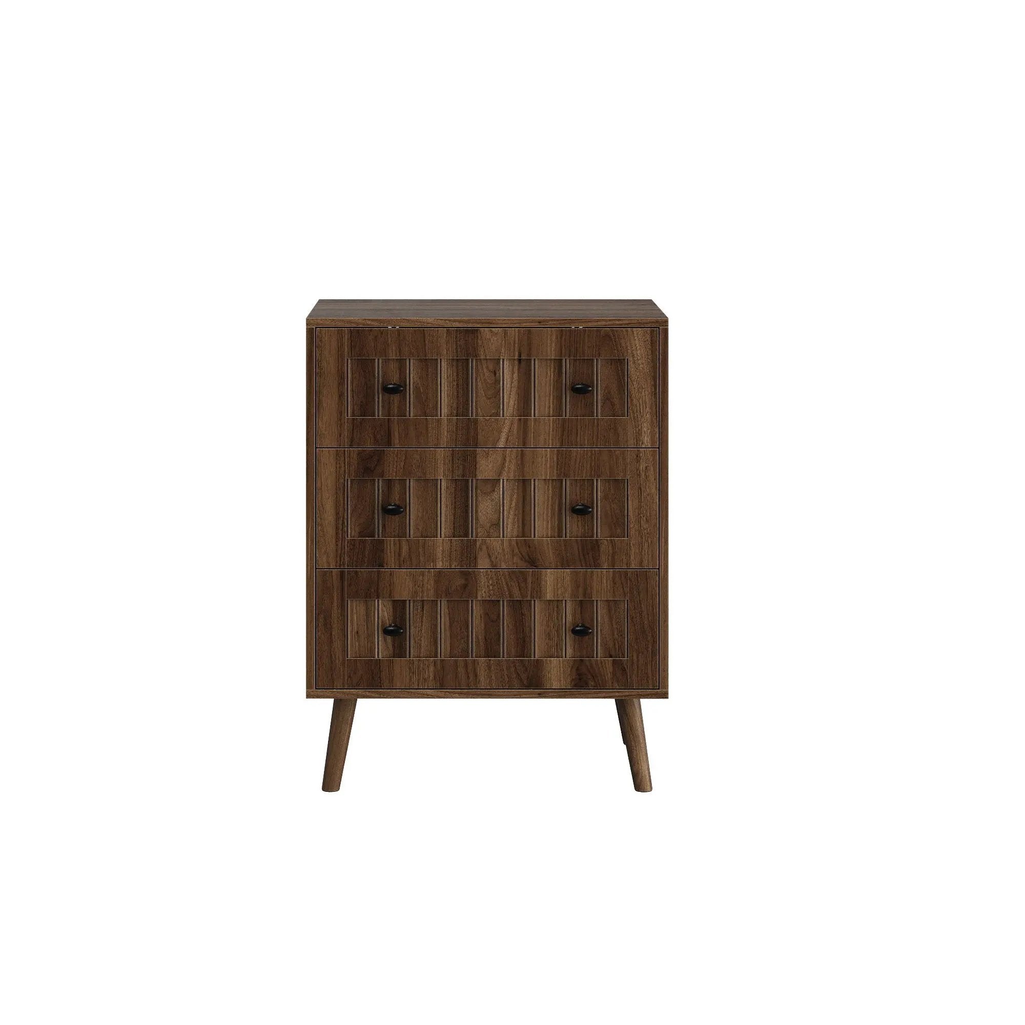 3 Drawer Dresser, Storage Cabinet With Vertical Grooves For Bedroom - Walnut by HouseOfZazla