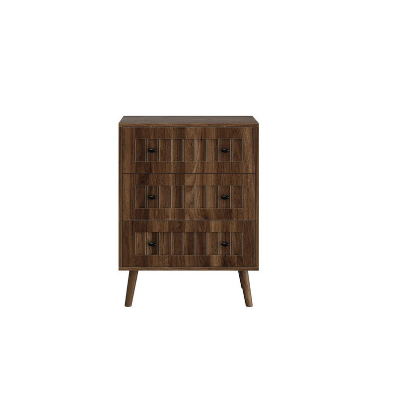 3 Drawer Dresser, Storage Cabinet With Vertical Grooves For Bedroom - Walnut by HouseOfZazla