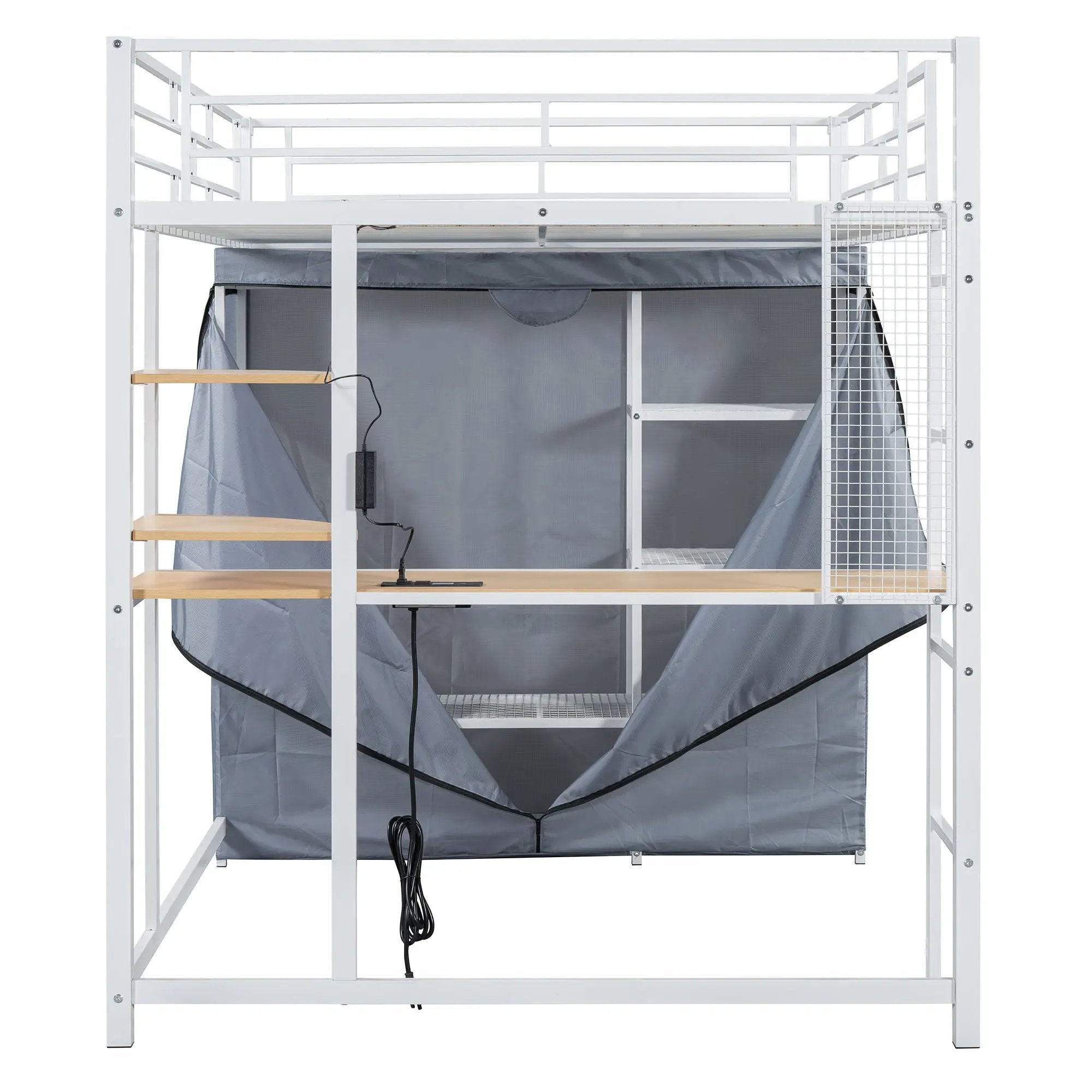 Loft Bed With Desk, Shelves, Power Outlet, LED Light And Wardrobe by HouseOfZazla