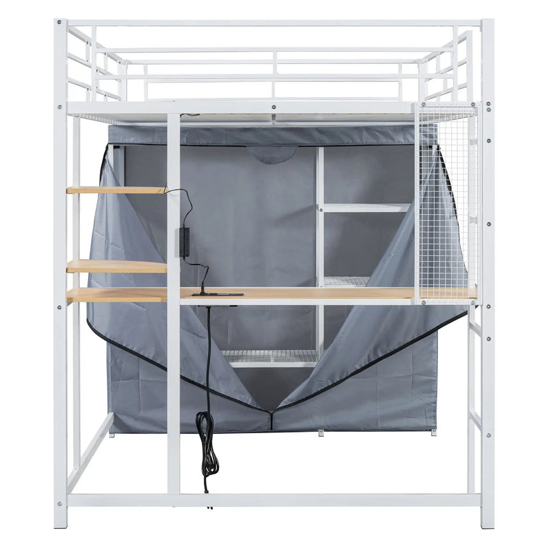 Loft Bed With Desk, Shelves, Power Outlet, LED Light And Wardrobe by HouseOfZazla