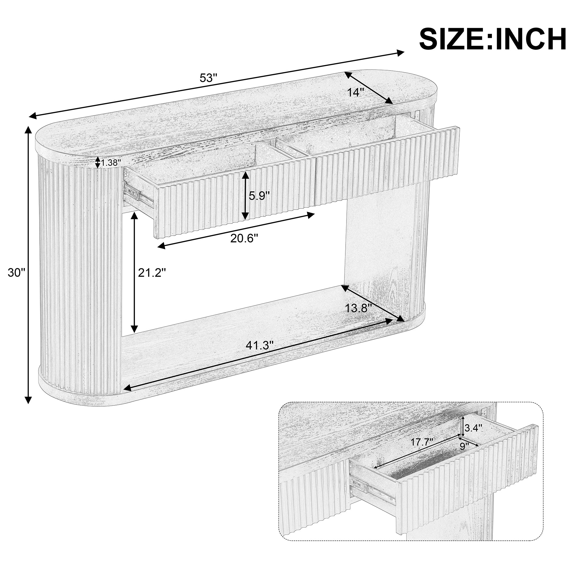 TREXM Oval Fluted Console Table with 2 Drawers and Bottom Shelf by HouseOfZazla
