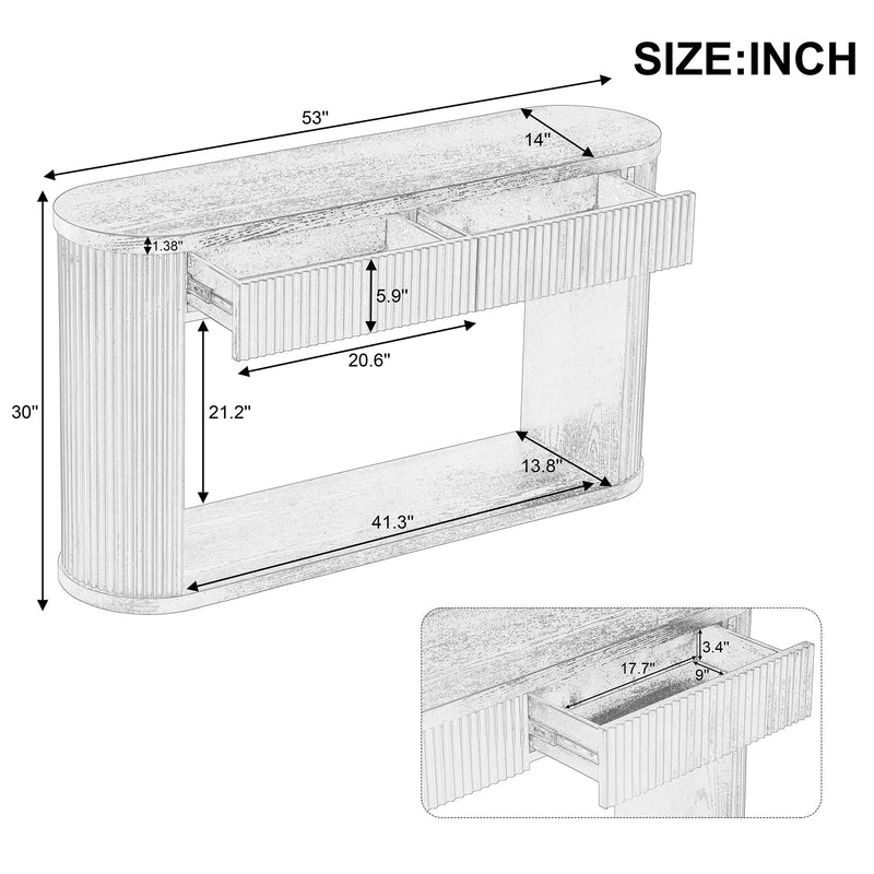 TREXM Oval Fluted Console Table with 2 Drawers and Bottom Shelf by HouseOfZazla