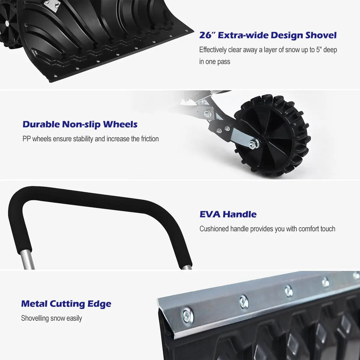 Rolling Snow Pusher Shovel with Adjustable Handle by DirectDeals