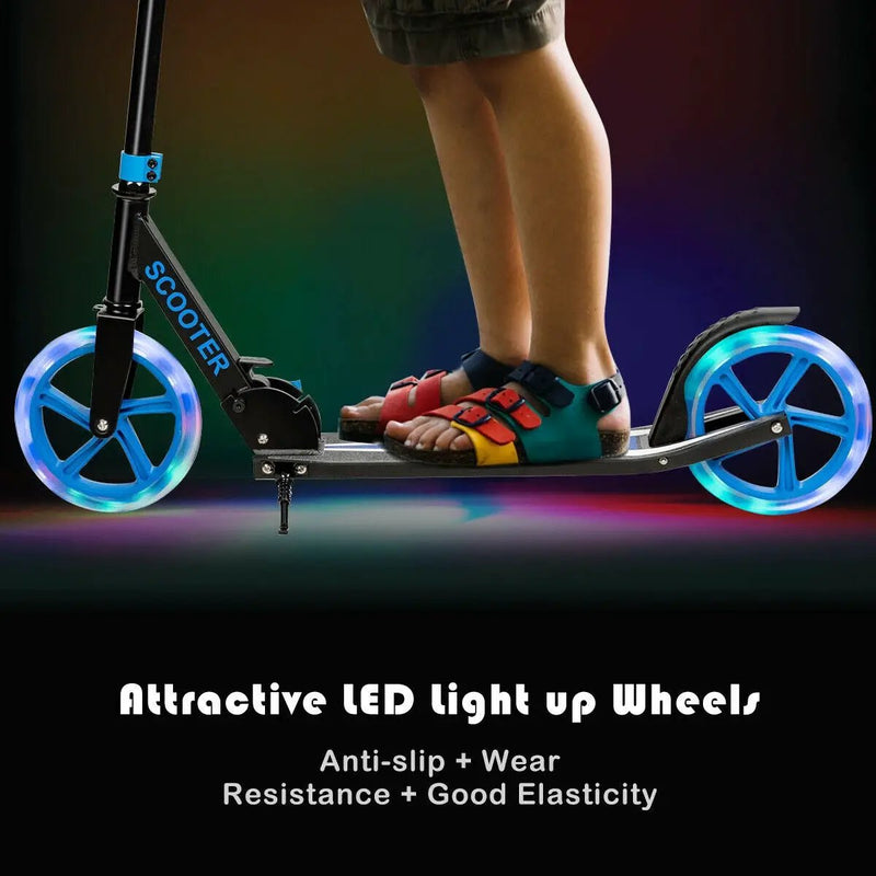 Portable Folding Sports Kick Scooter with LED Wheels-Blue by DirectDeals