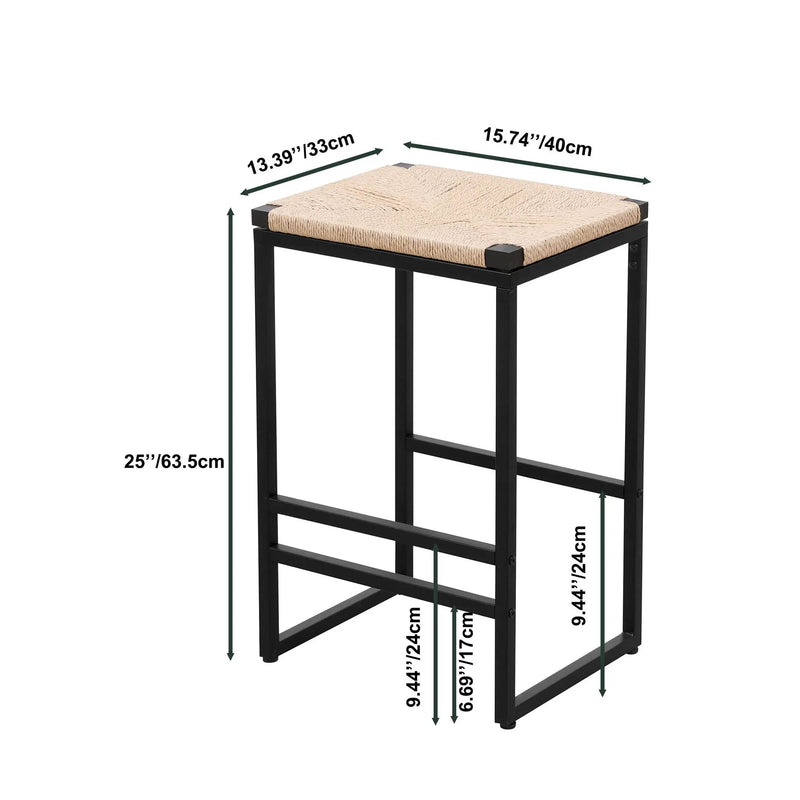 Boho Style Backless Bar Stools (Set of 2) With Paper Rope Woven Seat & Metal Frame For Kitchen Counter by Unique Piece Furniture