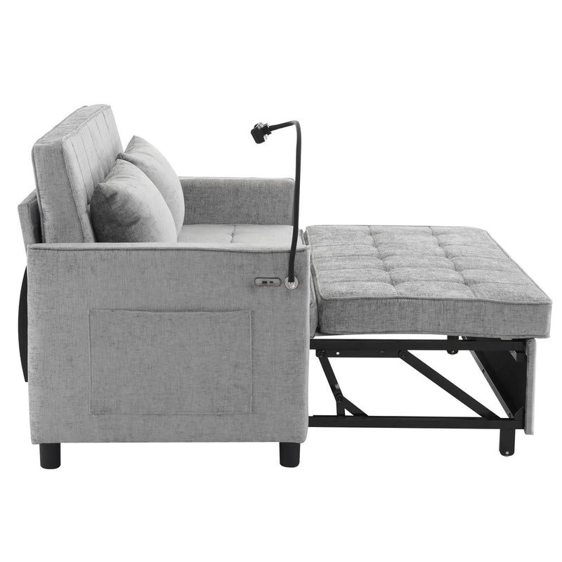 Pull-Out Sleeper Sofa With Reversible Backrest Cushion, Side Pockets, 2 USB Ports And A Phone Holder For Living Room by HouseOfZazla