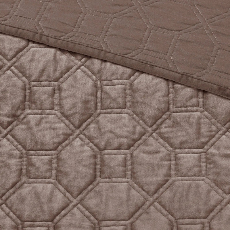 3 Piece Velvet Quilt Set Taupe Full/Queen by HouseOfZazla