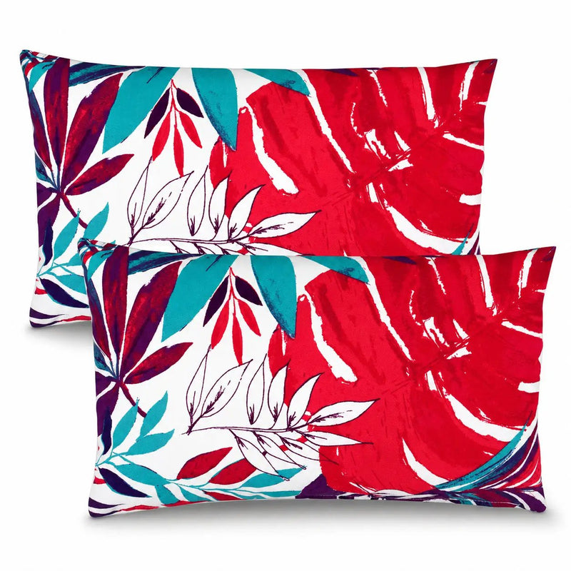 2 Pack Outdoor Lumbar Pillow Covers - Tropical Leaves by HouseOfZazla