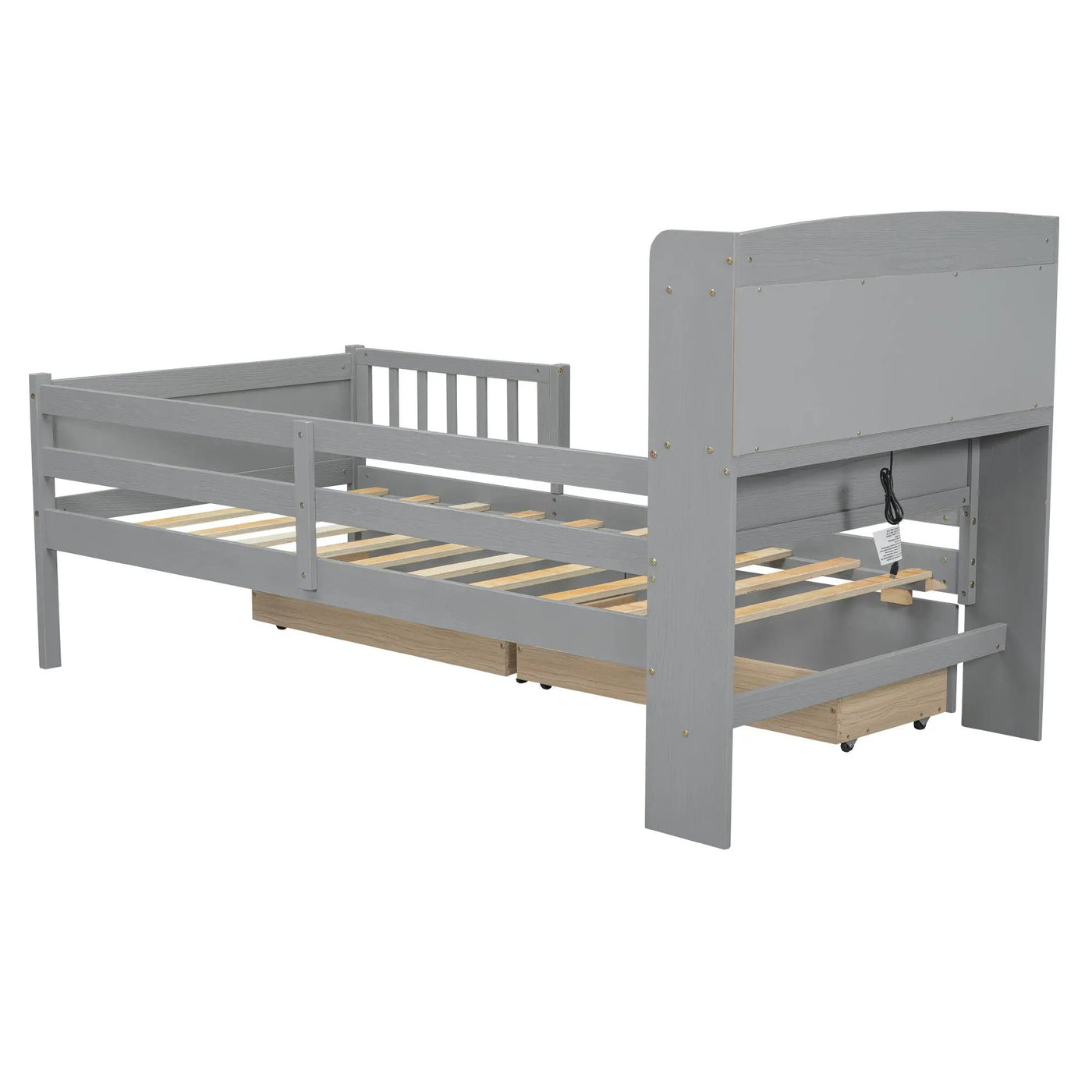 Platform Bed With LED Light, Multi Functional Headboard, Guardrail And 2 Drawers by HouseOfZazla