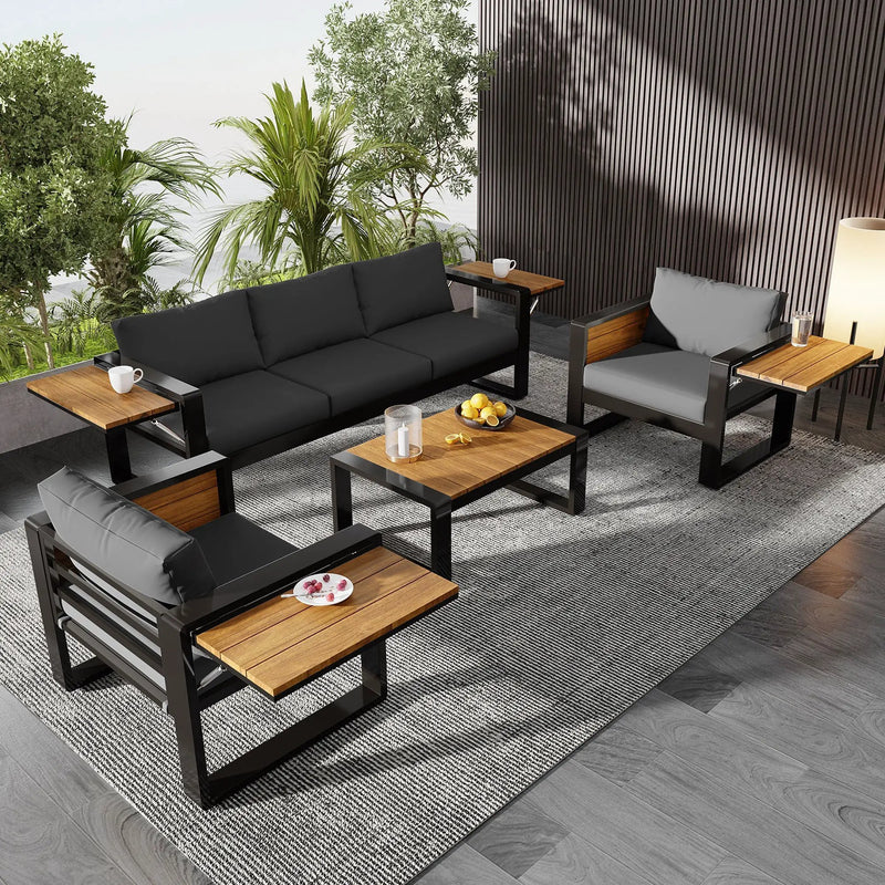 Aluminum Frame Large 4-Piece Outdoor Patio Furniture Set for 5 Person by HouseOfZazla