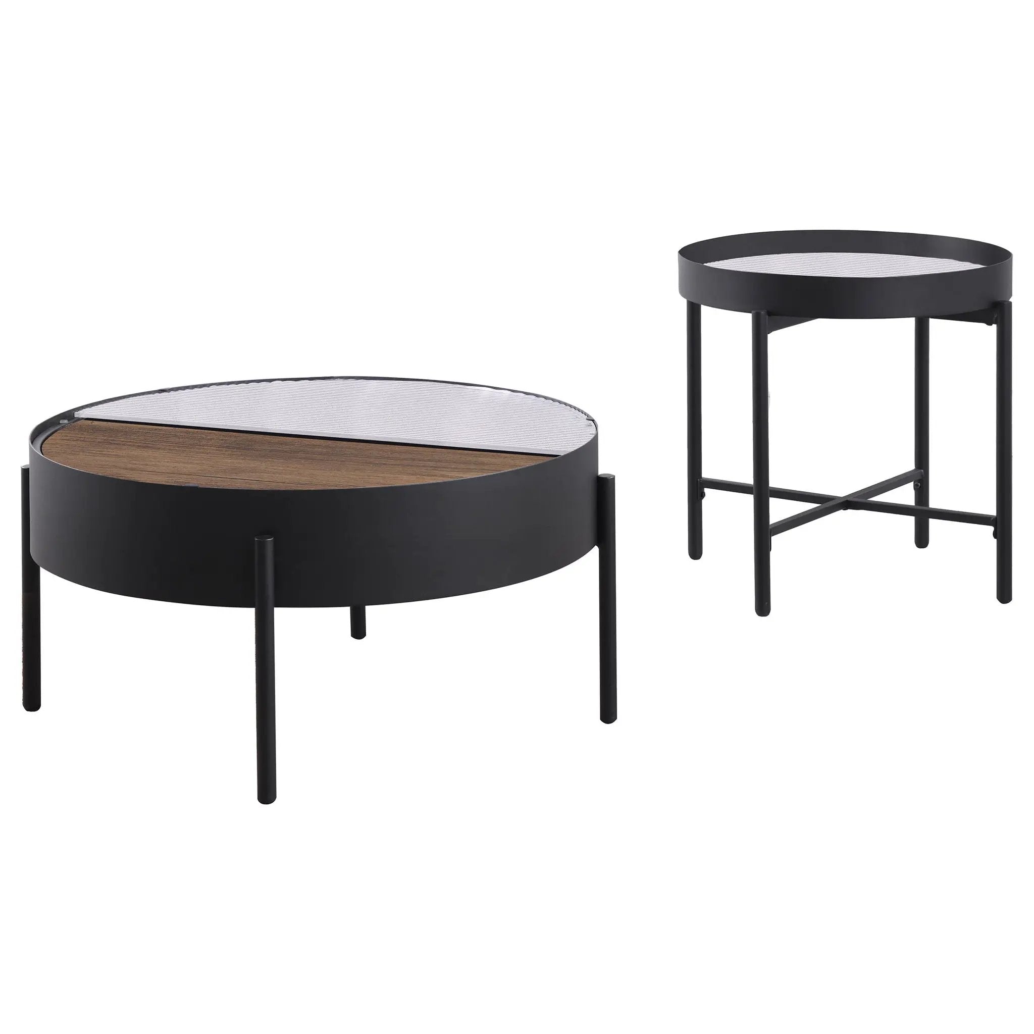 Ozella 2-piece Round Coffee and End Table Set Sandy Black by Unique Piece Furniture