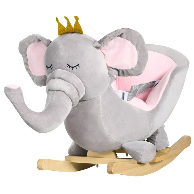 Qaba - Baby Rocking Horse Elephant Rocking Chair Toddler Rocker Toy With Sound Wooden Base Seat Safety Belt For 1.5-3 Year Old - Gray by HouseOfZazla