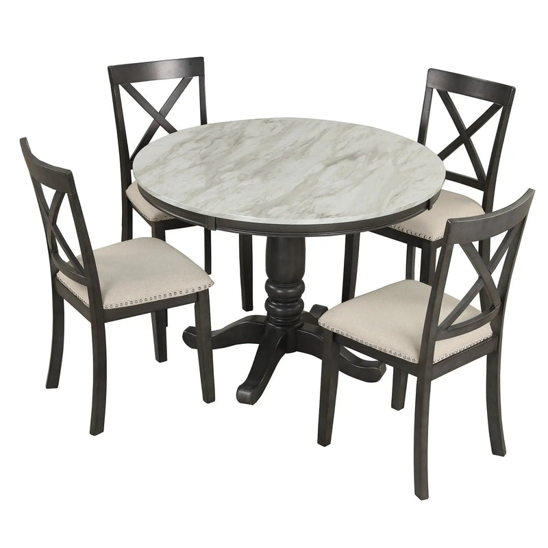 5 Pieces Dining Table And Chairs Set For 4 Persons, Kitchen Room Solid Wood Table With 4 Chairs by HouseOfZazla