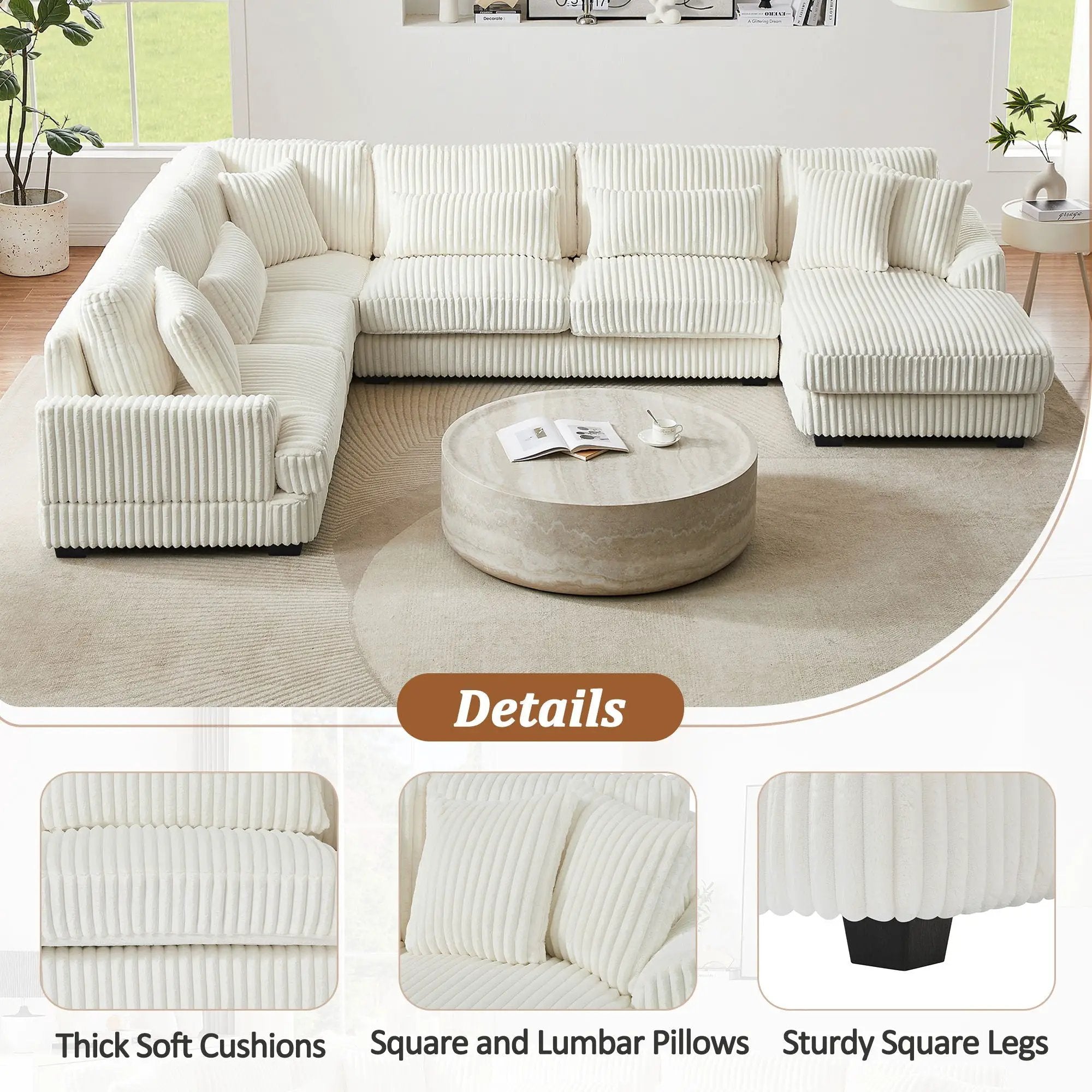 Oversized Sectional Sofa U - Shaped Sofa Couch Modern Sofa Upholstered In Soft With A Chaise Lounge For Living Room by HouseOfZazla