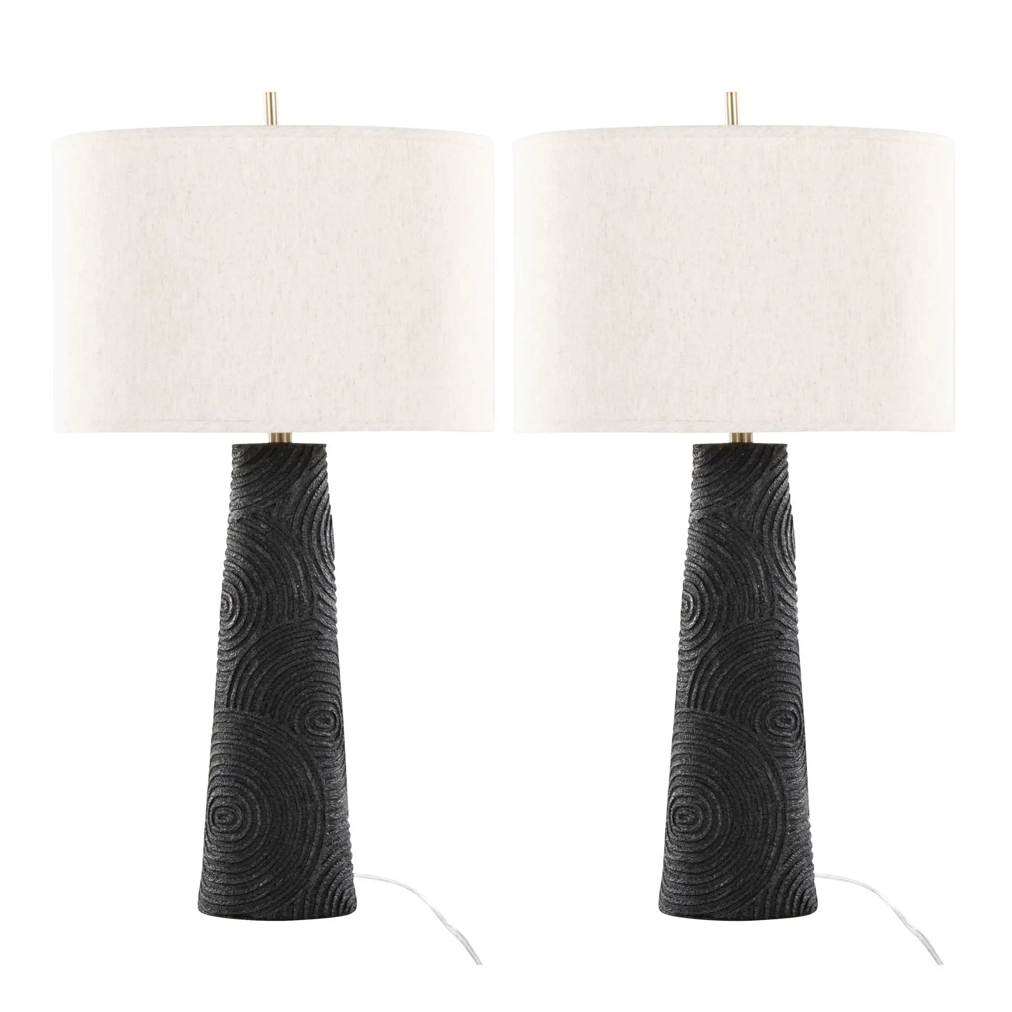 Kona - Contemporary Table Lamp (Set of 2) - Matte Black / Modern Brass / Natural by HouseOfZazla