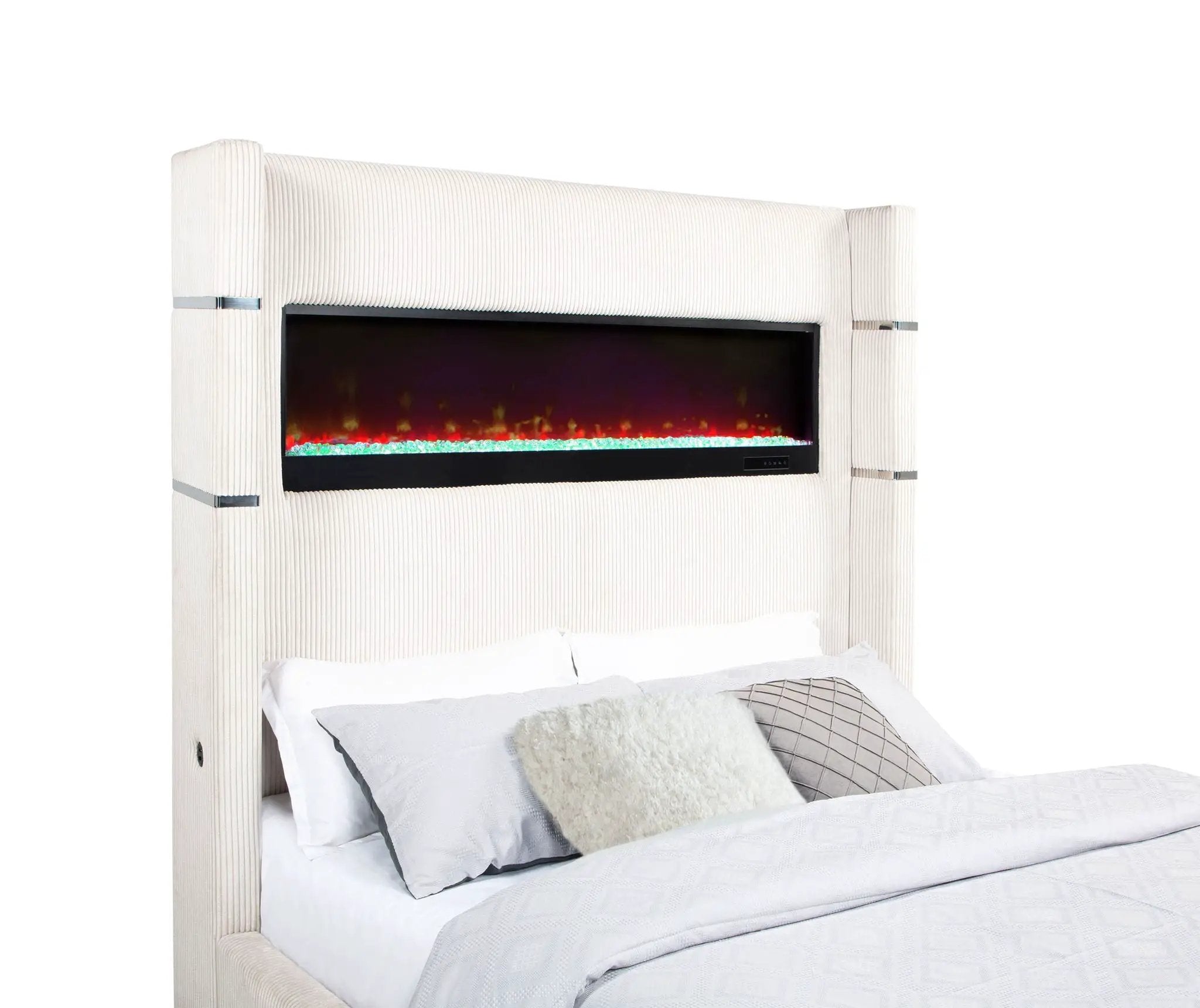 Tisdall Upholstered Queen Flame Visualizer Bed Cream by Unique Piece Furniture