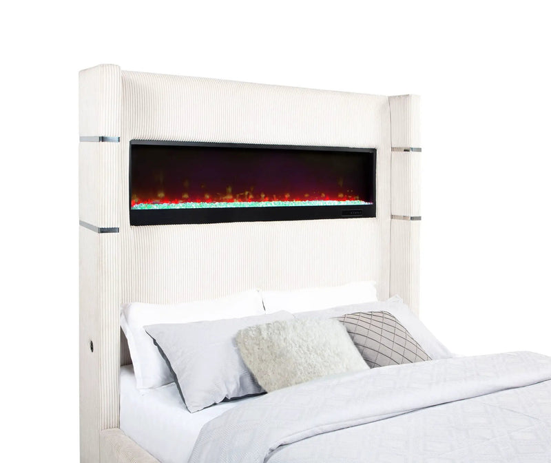 Tisdall Upholstered Queen Flame Visualizer Bed Cream by Unique Piece Furniture