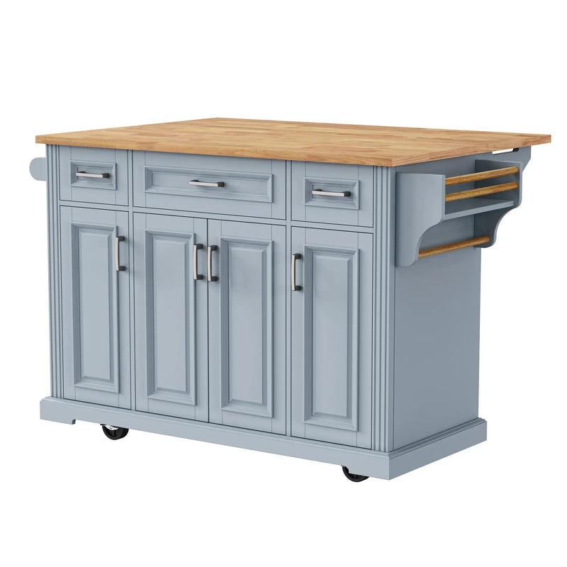 K&K 54inch Large Kitchen Island with Rubber Wood Drop Leaf by HouseOfZazla