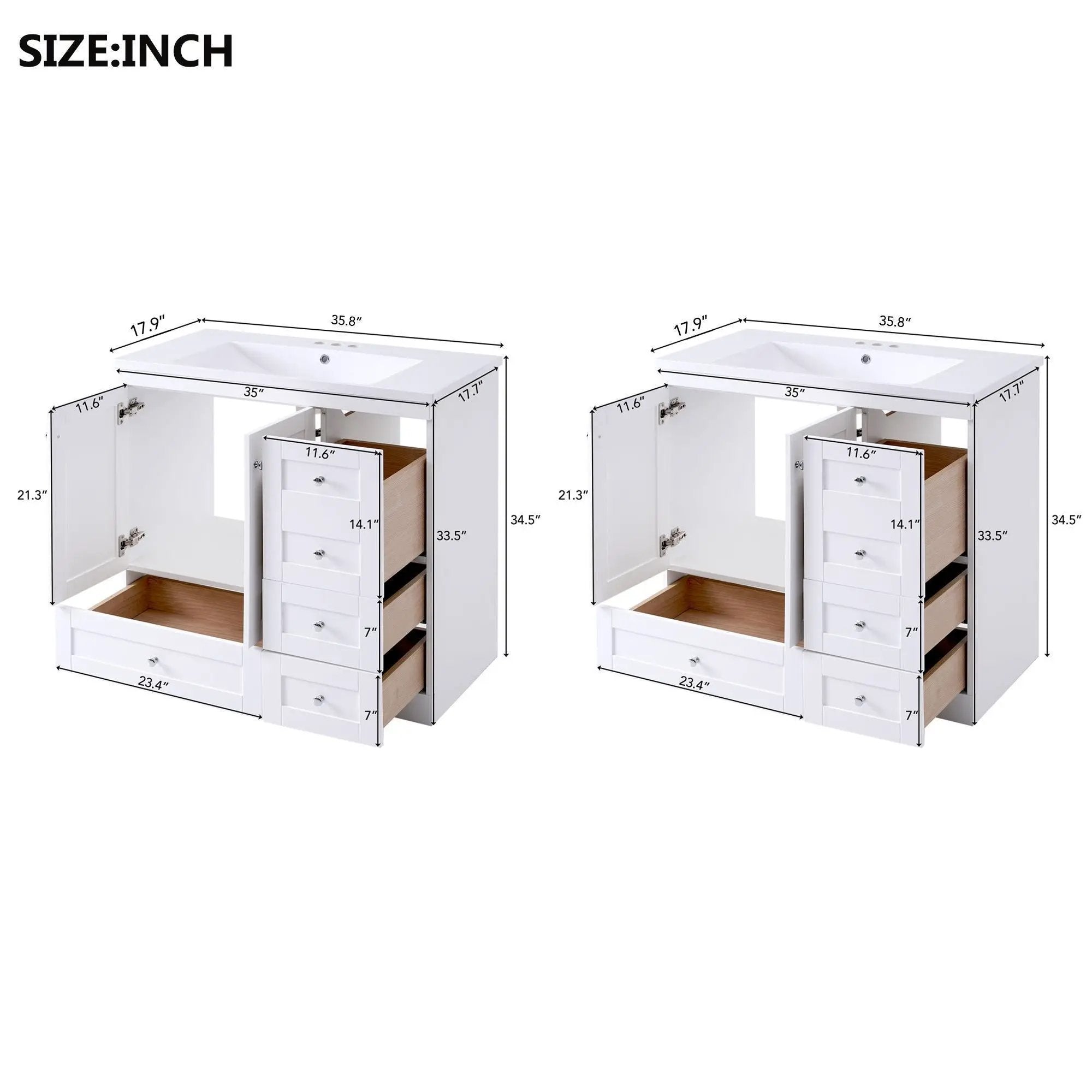 Shaker Free Standing Bathroom Vanity Cabinet & Sink, Soft Close Drawers, Soft Close Doors by Unique Piece Furniture