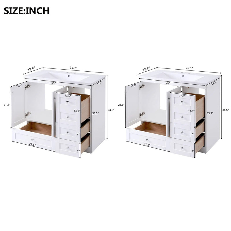 Shaker Free Standing Bathroom Vanity Cabinet & Sink, Soft Close Drawers, Soft Close Doors by Unique Piece Furniture